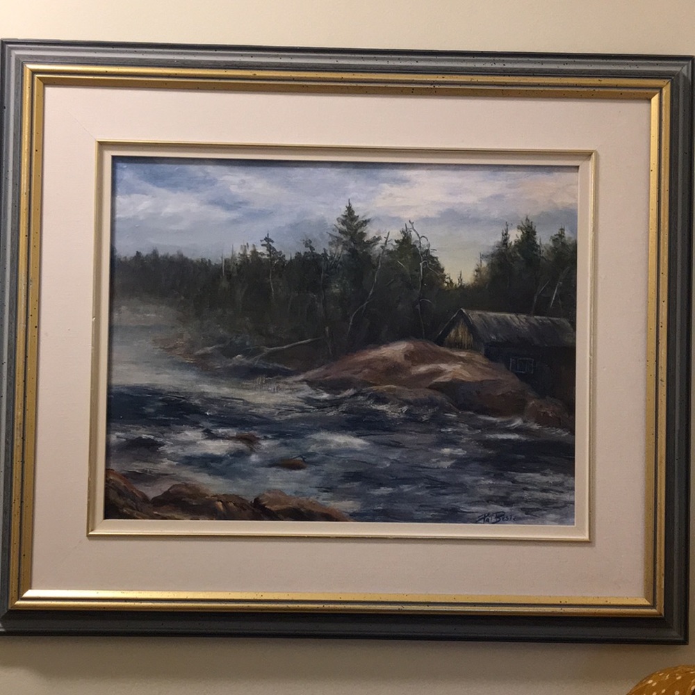 Oil painting Pat Beste Water landscape framed